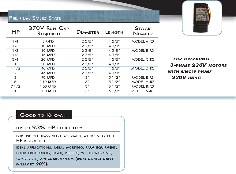 Model AR3 New Premium Solid State Phase Converter SRVC Electric Motors